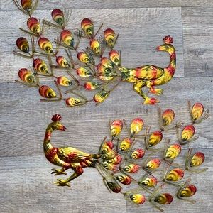 [NOT FOR SALE] Vintage (1960s) Metal Wall hanging Peacock Set